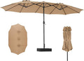 DUMOS 15FT Large Patio Umbrella with Base Included, Rectangle Table Umbrella Outdoor Patio, Outside Umbrellas for Deck, Market, Backyard, khaki