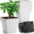 6-Pack 7 Inch Square Planters - Heavy Duty White Pots for Indoor Plants, Plastic Flower Pots with Built-in Drainage Tray & Stopper, Matte Modern Garden Planter, BPA-Free for Herbs & Succulents