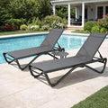 Kozyard Outdoor Chaise Lounge Chair, Full Aluminum Frame, Adjustable Reclining Patio Lounger for Poolside, Sunbathing & Backyard, Textilene (Gray, 2Chairs + Table)