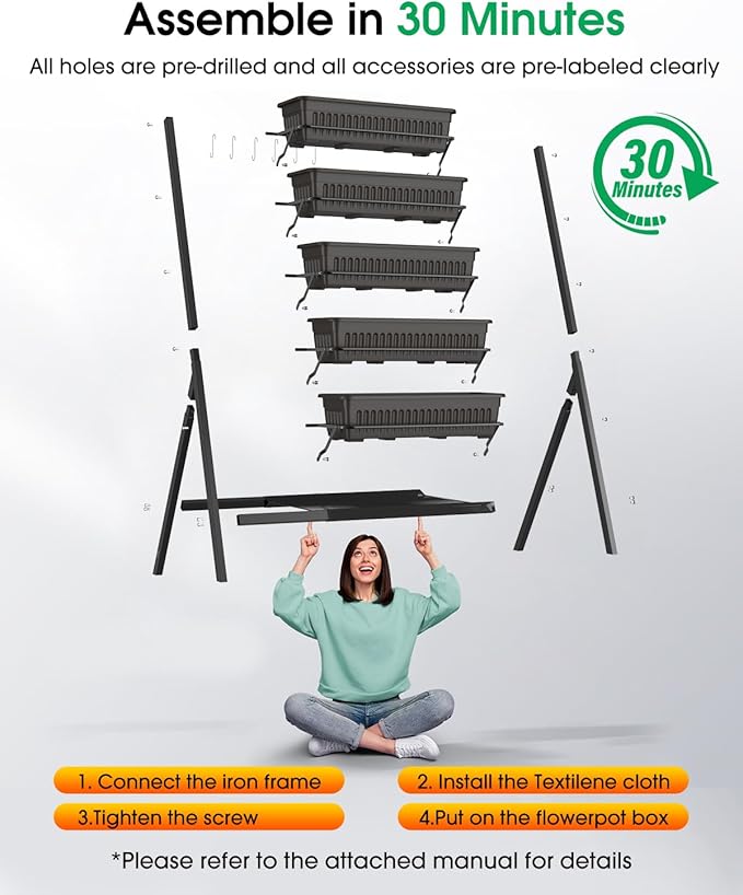 5-Tier Vertical Garden Bed Planter Boxes with Drainage System & Storage Space, Freestanding Vertical Garden Planter with 5 S-Hooks for Plants Vegetables Flowers Herbs in Garden Patio Yard