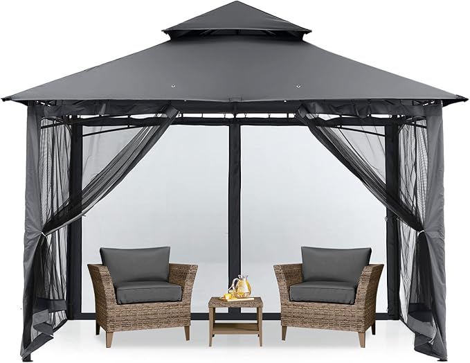 MASTERCANOPY Outdoor Garden Gazebo for Patios with Stable Steel Frame and Netting Walls (9x9,Dark Gray)