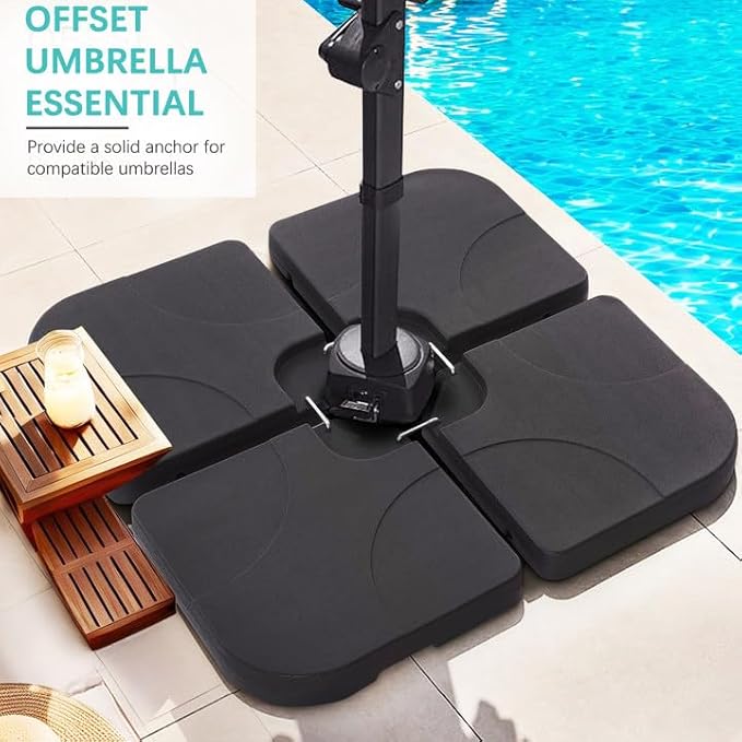 VECELO 4-Piece Heavy-Duty Cantilever Offset Patio Umbrella Base/Stand Outdoor, Square Plate Set with Lock Pins, Easy-Fill Spouts for Water/Sand, for Garden, Backyard and Poolside, Black