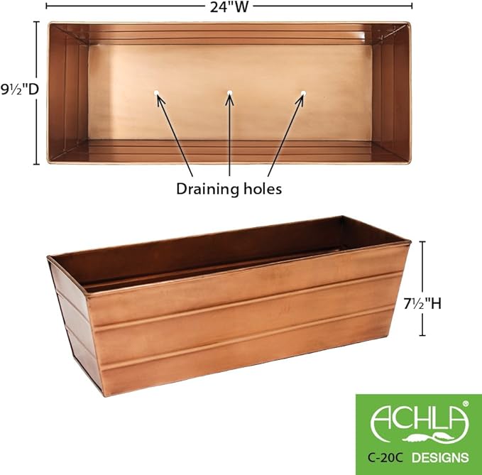 Achla Designs C-20C Copper Plated Flower Box, Medium Window Flowerbox Planter