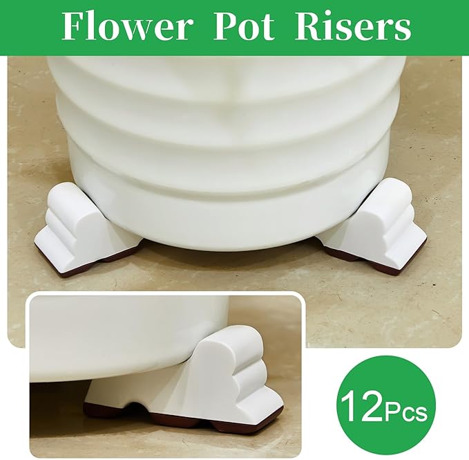 Kigeli 12 Pcs Resin Pot Feet for Outdoor Planters 3 Inch Long 1.5 Inch Tall Flower Handmade Elevator Plant Feet Frost Proof Lifter for 14-20 in Pot(White)