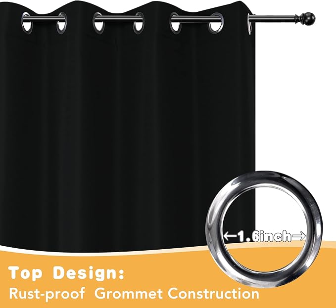 HolidayIdeas Outdoor Curtains for Patio Waterproof, 2 Panels - 84 x 84 Inch - Privacy Protection & Light Filtering Curtains Grommet Outside Curtains for Porch, Gazebo, Pergola, Backyard (Black)