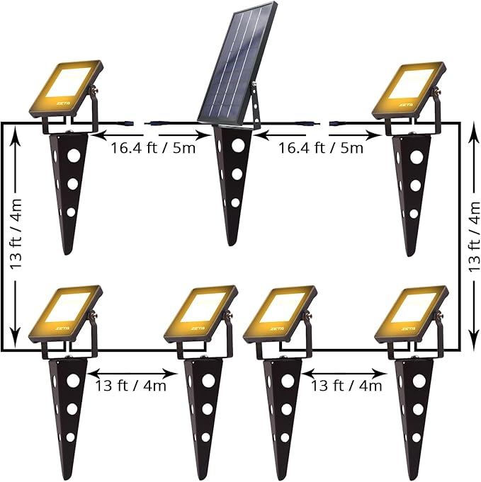 Solar Spotlights Outdoor Waterproof, Zeta 6-in-1 Spot Lights Metal Warm White Auto On/Off Dusk to Dawn Landscape Flag Pole Uplights for Outside House Trees Garden Yard Driveway Pathway Lawn