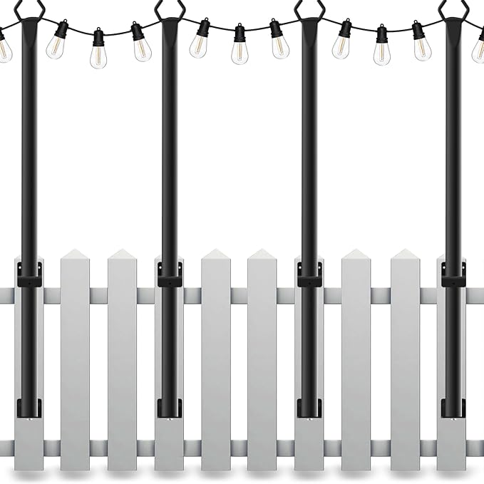4 Pack String Light Poles,5 Ft Light Poles for Outside String Lights,Outdoor Lights Pole with Fork,Metal Poles Stand for Patio Deck Backyard