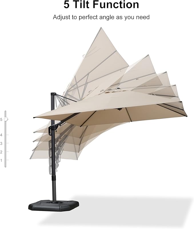 PURPLE LEAF 10' X 10' Left-right Tilting Patio Umbrella Outdoor Cantilever Swivel Square Umbrella with Tilt Aluminum Offset Umbrella with 360-degree Rotation for Garden Deck Pool Patio Beige