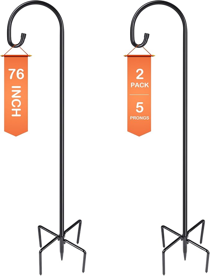 Ottsuls Bird Feeder Pole, 2 Pack 76 Inch Shepherds Hooks for Outdoor with 5 Prongs Adjustable for Hanging Lantern, Hummingbird Feeder, Plant,Garden Stake Plant Stand Hanger Weddings Décor