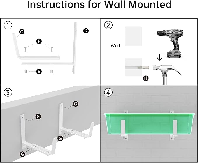 Y&M 6 Pack Adjustable Planter Brackets (6 to 12.5 in), Universal Window Box Brackets, Heavy Duty Iron Flower Box Wall Mounting Hooks for Balcony, Fences, Patio, and Garden - White