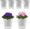 6 Pack Self Watering Plant Pots 5 Inches Self Watering Planters for Indoor and Outdoor Plants African Violet Self Watering Pots Clear Pots for Plants Herb Orchid Flower Houseplant Pots, Light Grey