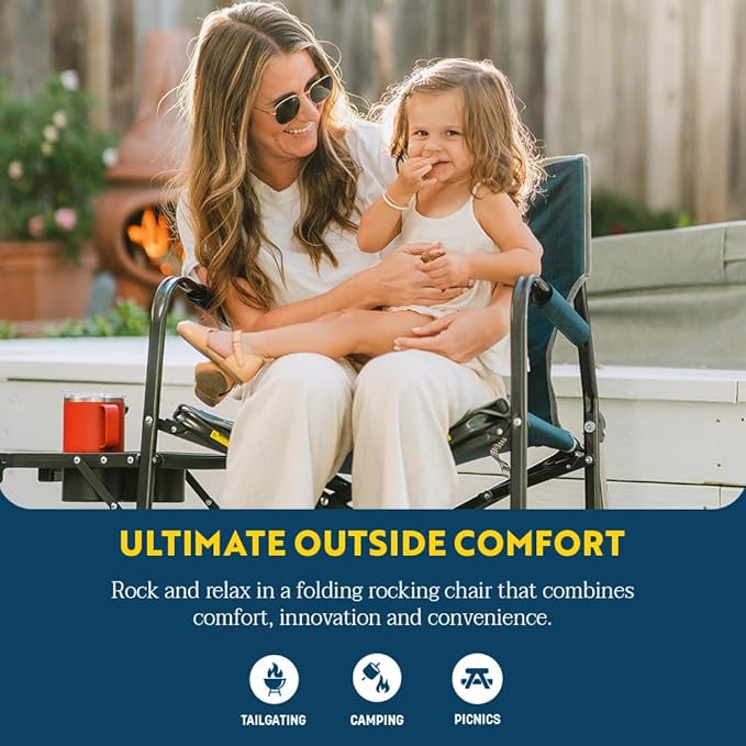 GCI Outdoor Freestyle Rocker Portable Folding Rocking Chair, Outdoor Camping Chair with Side Table