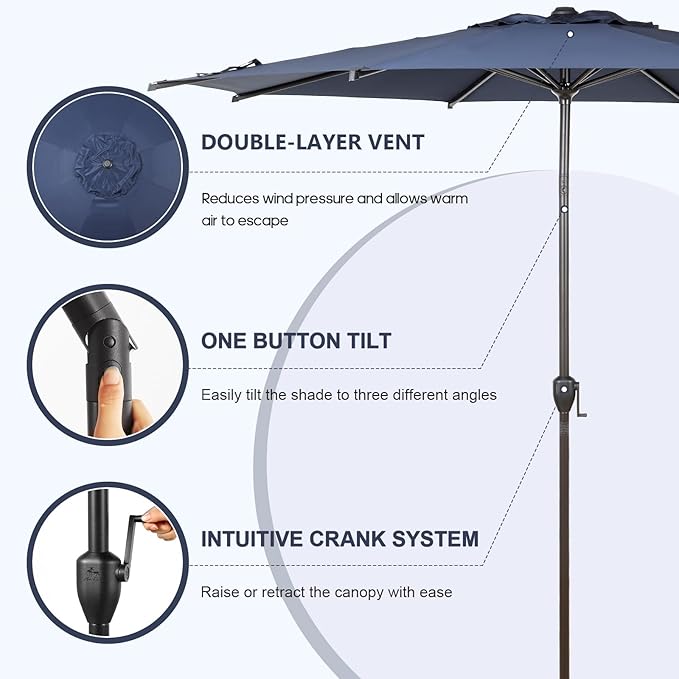 Abba Patio 11FT Lyon Outdoor Patio Umbrella Outdoor Table Umbrella with Push Button Tilt and Crank Market Umbrella 8 Sturdy Ribs UV Protection Waterproof for Garden Deck Backyard Pool, Navy Blue