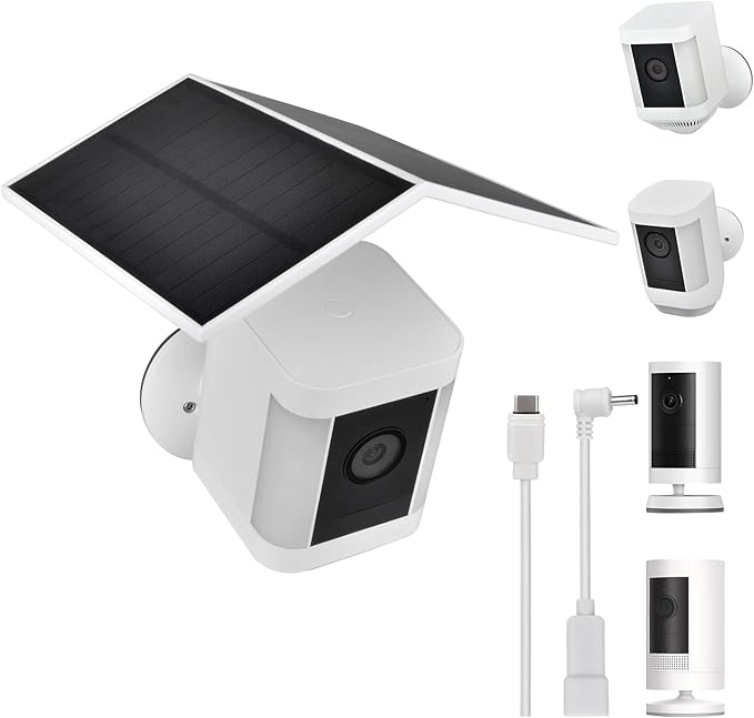Solar Panel for Ring Camera Spotlight Cam Plus/Pro(Battery) & Stick Up Cam/Pro Battery,4W 5V 10ft Long Cable with USB-C to Barrel Plug Adapter (White,Camera is not Included)