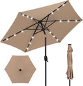 Best Choice Products 7.5ft Outdoor Solar Market Table Patio Umbrella for Deck, Pool w/Tilt, Crank, LED Lights - Tan