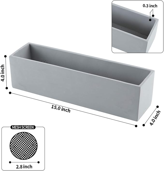 15 Inch Grey Rectangular Cement Planter Concrete Succulent Planter Windowsill Box