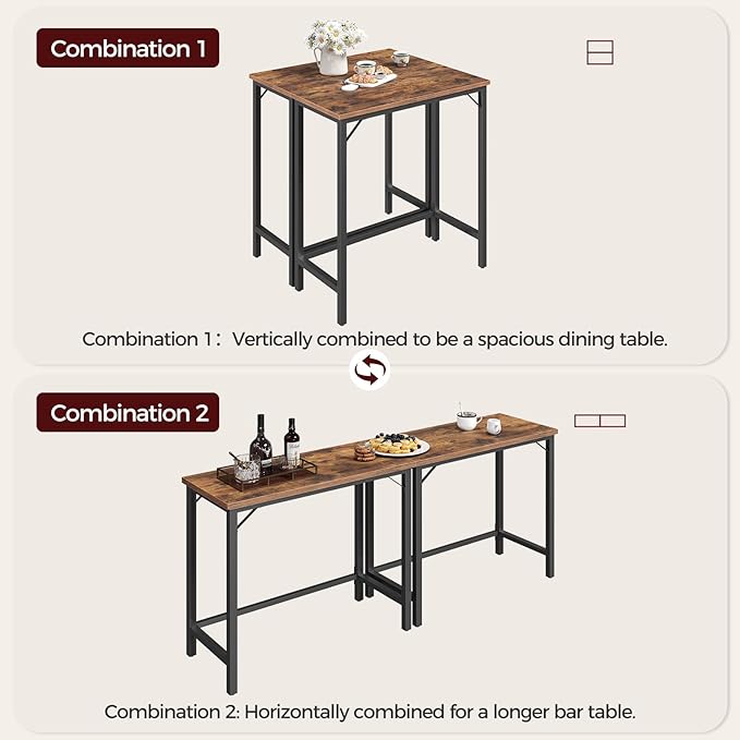 Narrow Bar Table, 63-Inch Pub Table for Dining Room, Counter Bar Tables with Sturdy Metal Frame, Connectable Bar Table, Multifunctional Console Table, Rustic Brown BTHR1601