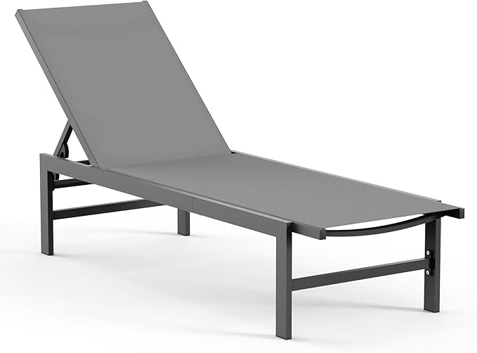 Outdoor Lounge Chair for Pool, Aluminum Chaise Lounge Chairs with 5-Position Recliner, Patio Lounge Chair for Backyard, Poolside, Deck, Lawn (Darkgray)