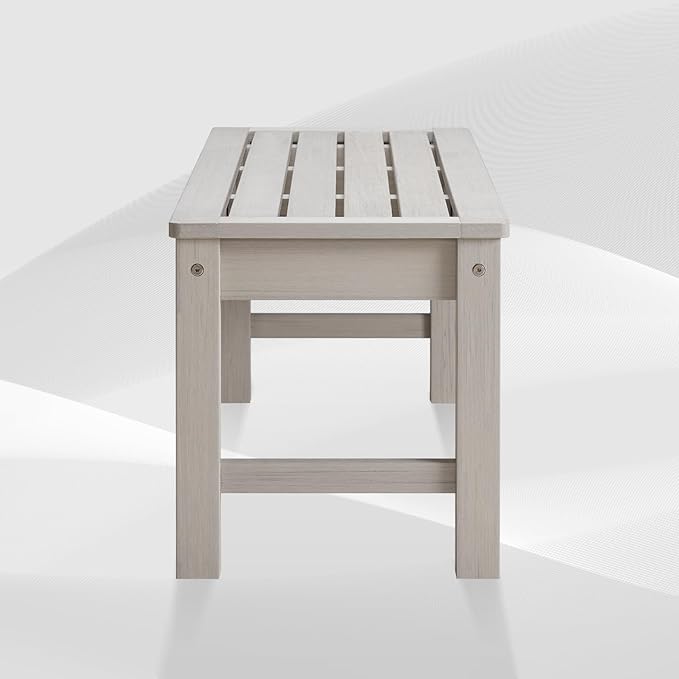 Psilvam Outdoor Bench, Two Person Poly Lumber Porch Bench, Weatherproof Garden Bench That Never Rot and Fade, All-Weather Patio Bench Suit for Garden, Porch, and Park (Grey)