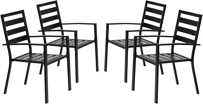VINGLI Outdoor Dining Chairs Set of 4, Metal Frame Patio Chairs with Armrests, Patio Dining Chairs Garden Chairs for Yard, Front Porch and Deck, Black
