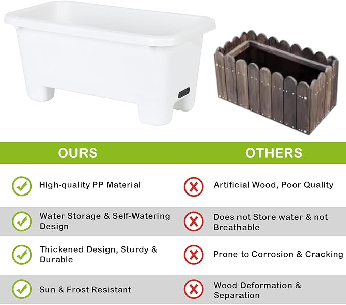 Self-Watering Rectangle Planter Boxes 8-Pack, 15.7-Inch Window Box Planter with Drainage Holes & Trays, Pots for Vegetables, Herbs, Flowers, Garden Windowsill Balcony (White)