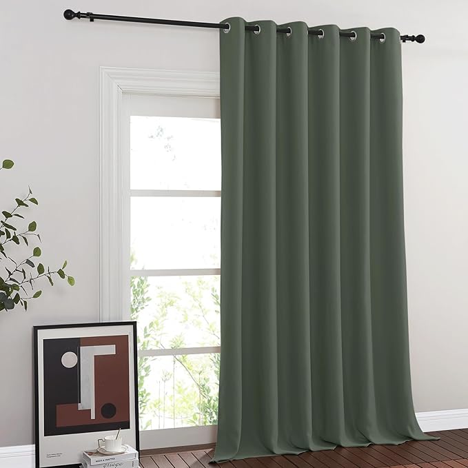 NICETOWN Room Divider Curtain 132 Inches Long, Wide Blackout Sliding Door Curtain for Bedroom, Room Darkening Privacy Window Curtain for Patio Door (1 Panel Set, Dark Mallard, 80 x 132 Inch)