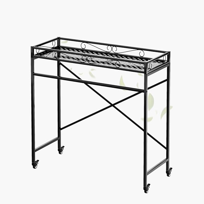 Zhongma 1 Tier Sturdy Metal Plant Stand with Wheels, 40.5x16x40.4 in High, Heavy Duty Succulent Shelf for Home Indoor and Outdoor, 220 LBS Capacity & Heavy Duty Construction