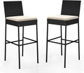 HAPPYGRILL Wicker Patio Barstools Set of 2, Outdoor Rattan Bar Chairs with Footrest & Backrest, Armless High Top Chairs with Seat Cushions for Backyard, Balcony
