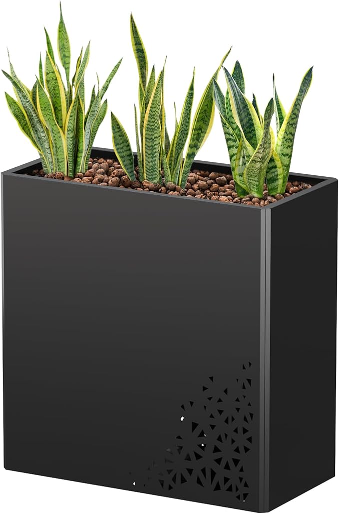 24 Inch Tall Outdoor Planter 24Hx24Lx12W Metal Planter Box with Removable Insert Shelf | Rectangular Planters for Porch, Patio, Yard, Garden (Black)