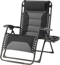Zero Gravity Chair Oversized Padded Recliner with Adjustable Headrest & Cup Holder - XL 600D Oxford Folding Lounge Chair for Outdoor Camping, Patio, Poolside (Black & Gray)