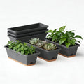 Window Box Planter, 6 Pack Plastic Vegetable Flower Window Planters Boxes 16 Inches Rectangular Flower Pots with Drainage Holes and Saucers (Grey)