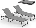 Aluminum Chaise Lounge Chair Outdoor Set of 2, Foldable & No Assembly Pool Lounge Chairs 5-Position Recliner for Outside Poolside, Fully Grounded Legs Sun Lounger for Patio, Beach, Dark Grey