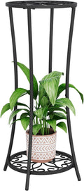 YINMIT Plant Stand Indoor Outdoor, 2 Tier Metal Potted Holder Rack, Flower Pot Stand Shelf, Heavy Duty Round Supports Rack, Corner Plant Shelf for Balcony Garden Patio Living Room (Black-Iron)