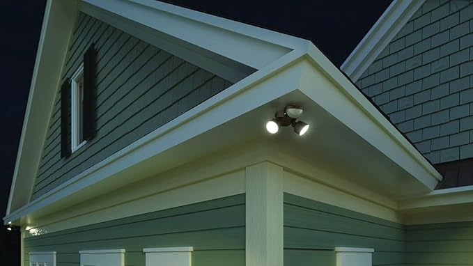 Lithonia Lighting HomeGuard 2-Light LED Outdoor Flood Lights, Motion Sensor Outdoor Lights with Dusk to Dawn, 4000K Cool White, Round Heads, Dark Bronze (HGX LED 2RH 40K 120 MO DDB M2)