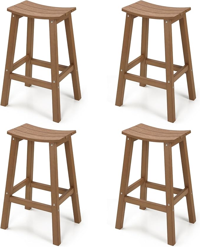 Stoog All-Weather Bar Stools Set of 4, Patio Barstools, Never Rot or Fade, for Bar, Kitchen Counter and Deck, Teak