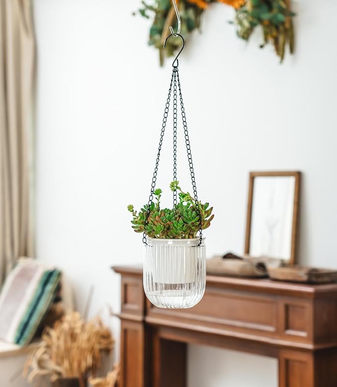 Josteve 4.5 Inch 2 Pcs Self Watering Hanging Planter Indoor Plant Pots Drainage Holes, Outdoor Small Hanging Planters Flower Pot Basket, Visible Water Level, Plant Hanger Home Decor, Gardening