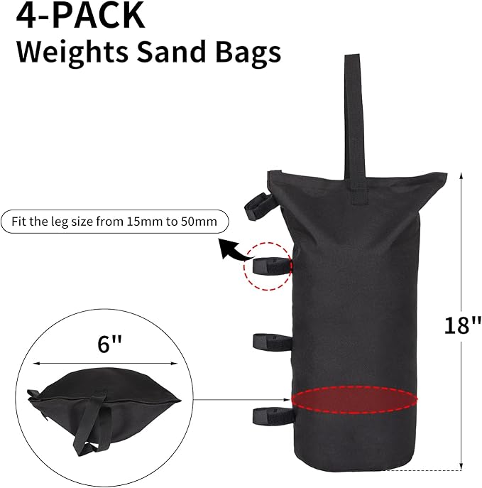 4 Pack Sand Bags for Canopy, Pop up Canopy Tent Weights SandBags for Outdoor Use - Black Without Sand