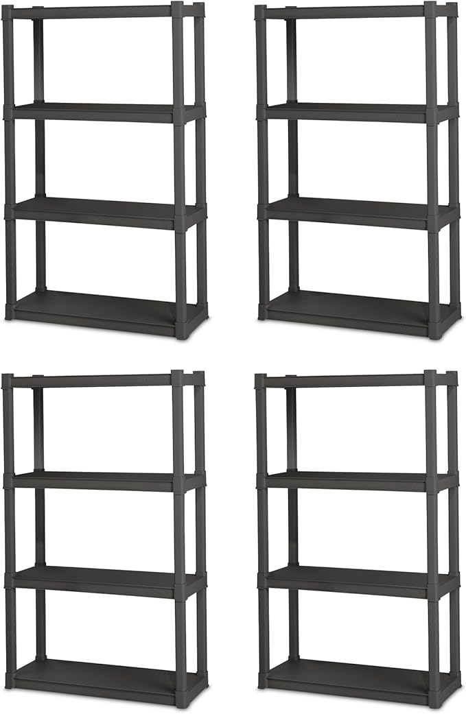 Sterilite 4-Pack 4 Shelf Unit, Heavy-Duty Shelving Storage and Utility Rack - Standing Plastic Organizer Shelves for Kitchen, Bathroom, and Garage