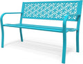 VINGLI 50" Outdoor Bench Metal with Floral Back, Garden Bench Front Porch Benches for Yard Patio Entryway Park, 800lb Capacity - Blue