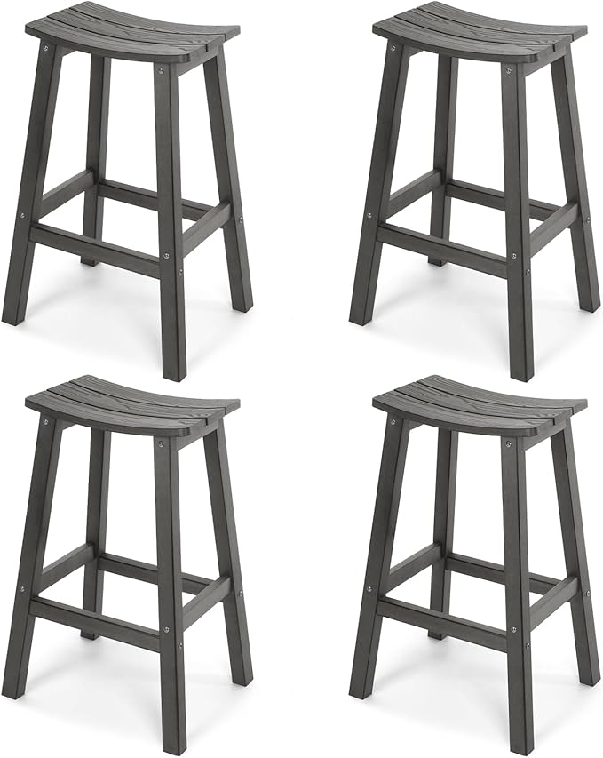Stoog Bar Stools Set of 4, All-Weather Outdoor Barstools, 400 lbs Weight Support, Easy to Clean and Care, for Bar, Kitchen Counter, and Patio, Grey