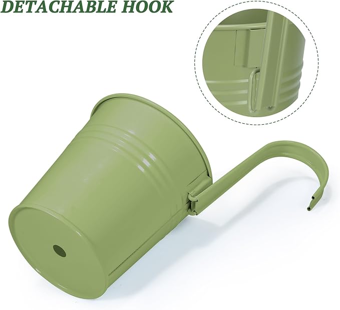 HowRU Metal Iron Flower Pots for Railing Fence Hanging Bucket Pots(5 Pcs) and Hanging Flower Pots Metal Iron Bucket Planter(10 Pcs) (Green)