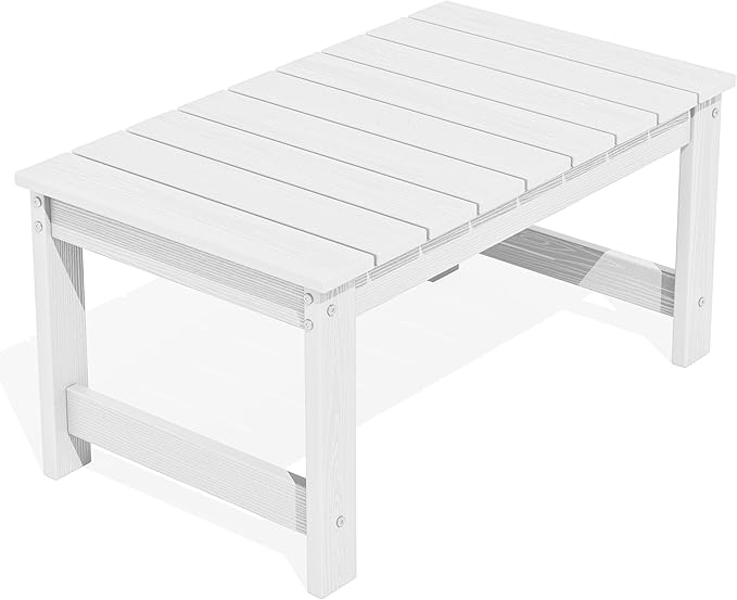 SERWALL Outdoor Coffee Table with 1.69" Umbrella Hole, HDPE Patio Coffee Table for Outside, Rectangle, White