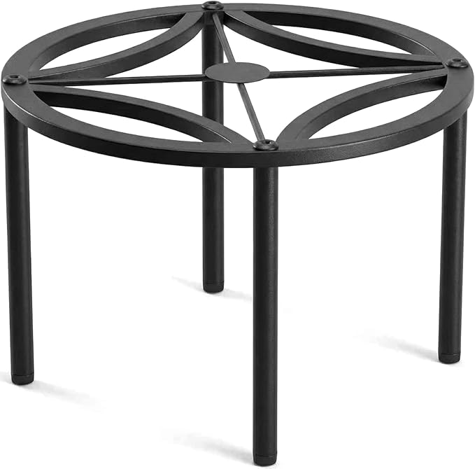 TOSKING Heavy Duty Metal Plant Stand for Indoor Outdoor, 10.2" Rustproof Wrought Iron Potted Plant Holder with 4 Adjustable Feet, Modern Geometric Pattern Round Rack for Drink Dispenser, Black