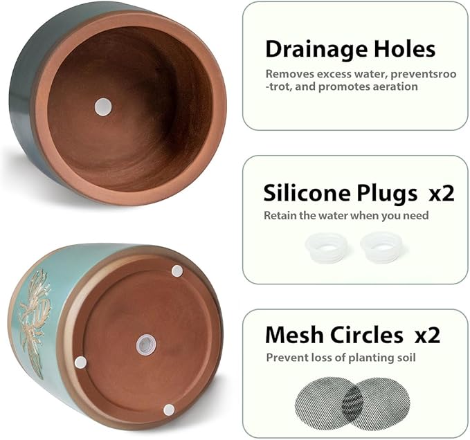 YBX Terracotta Pots with Drainage Holes, Bee Decor, Planter for Indoor Plants, Flower Pots Indoor Succulent, Herbs, Snake Plants (Turquoise, 6+4 Inch)