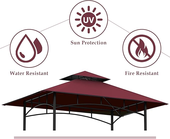 Grill Gazebo Replacement Top, 5 * 8 Outdoor BBQ Top Cover, Double Layer BBQ Gazebo Top Canopy for Model #L-GG001PST-F (Burgundy)