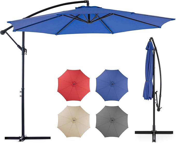 OLIXIS Offset Patio Umbrella, 9.7FT Cantilever Table Umbrellas for Outdoor Sun Shade UV Protection with Easy Tilt Adjustment, 8 Ribs for Backyard, Lawn, Garden, Pool - Blue