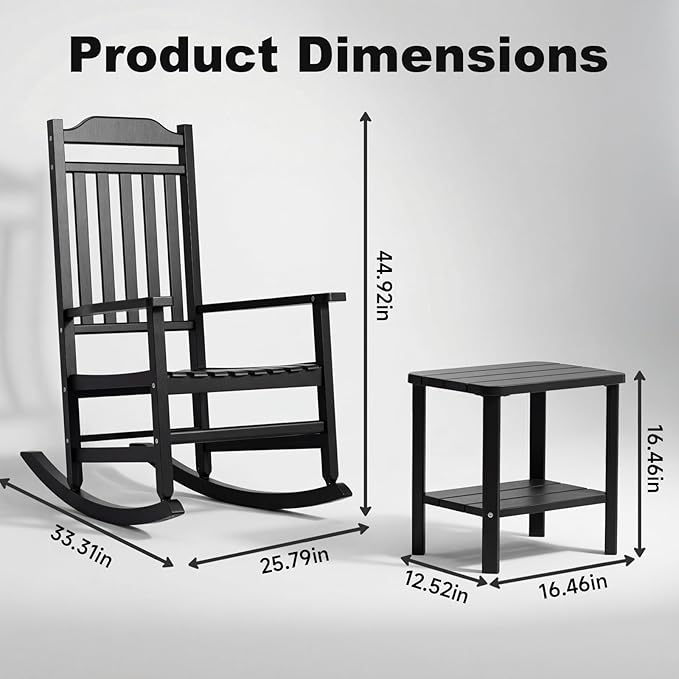 5 Piece Outdoor Rocking Bistro Set, Rocking Chairs Outdoor Furniture, Resin Waterproof Sun-Proof Patio Furniture Set for Garden, Pool, Backyard（5, Black）