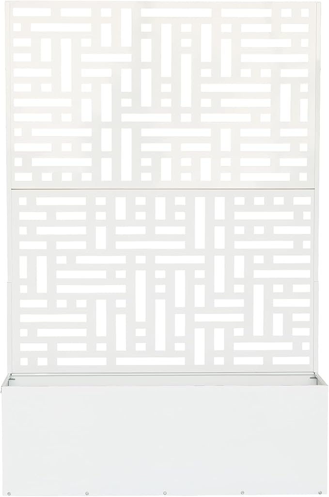 Oakland Living 6 ft. X 4 ft. White Freestanding Metal Privacy Screen Room Divider with Flower Box
