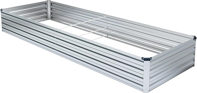 3 Pack 6x3x1FT Galvanized Raised Garden Bed Kit, Outdoor Metal Planter Box for Vegetables, Bottomless Rectangular Gardening Bed with Support Rods, Tool-Free Assembly, Silver