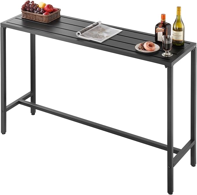 VEVOR Outdoor Bar Table, 55 x 15 in Patio Bar Table, Waterproof Top & Sturdy Metal Frame, Rectangle Counter Height Dining Tables, Outdoor Furniture for Balcony, Yard, Hot Tub, Poolside, Indoor